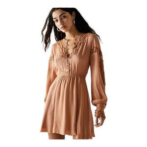 Free People Paige Mini Dress Flowy Crochet Lace Coral Sands Floral S‎
